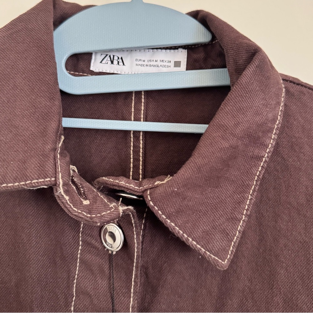 Brown Short Sleeve Denim Jumpsuit - Picture 3 of 4